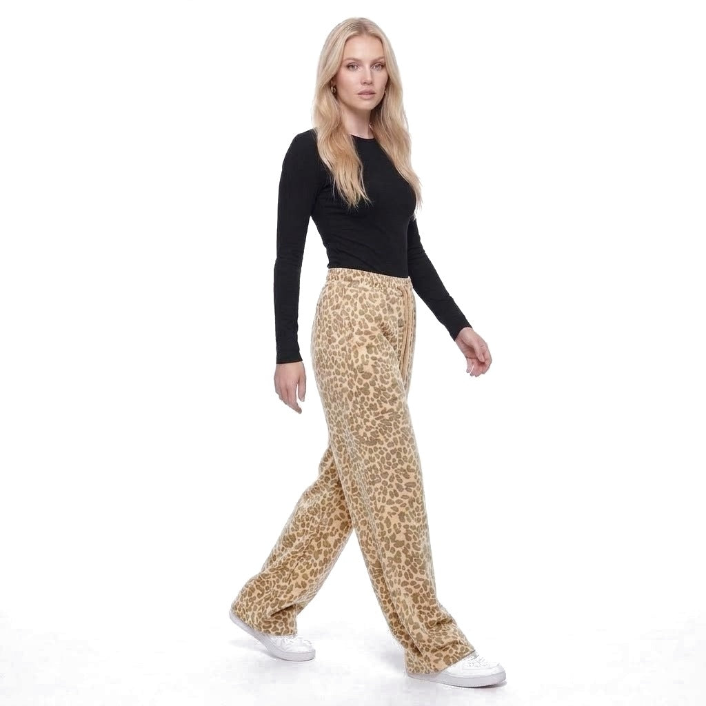 Leopard Print Wide Leg Pull-On Pants