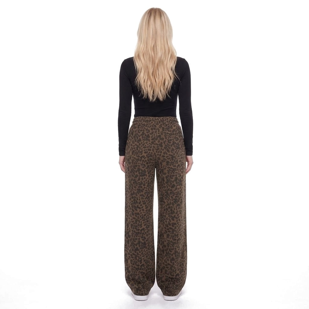 Leopard Print Wide Leg Pull-On Pants