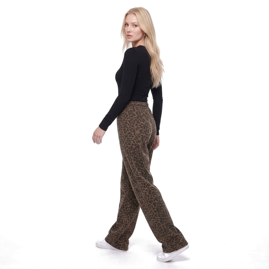 Leopard Print Wide Leg Pull-On Pants