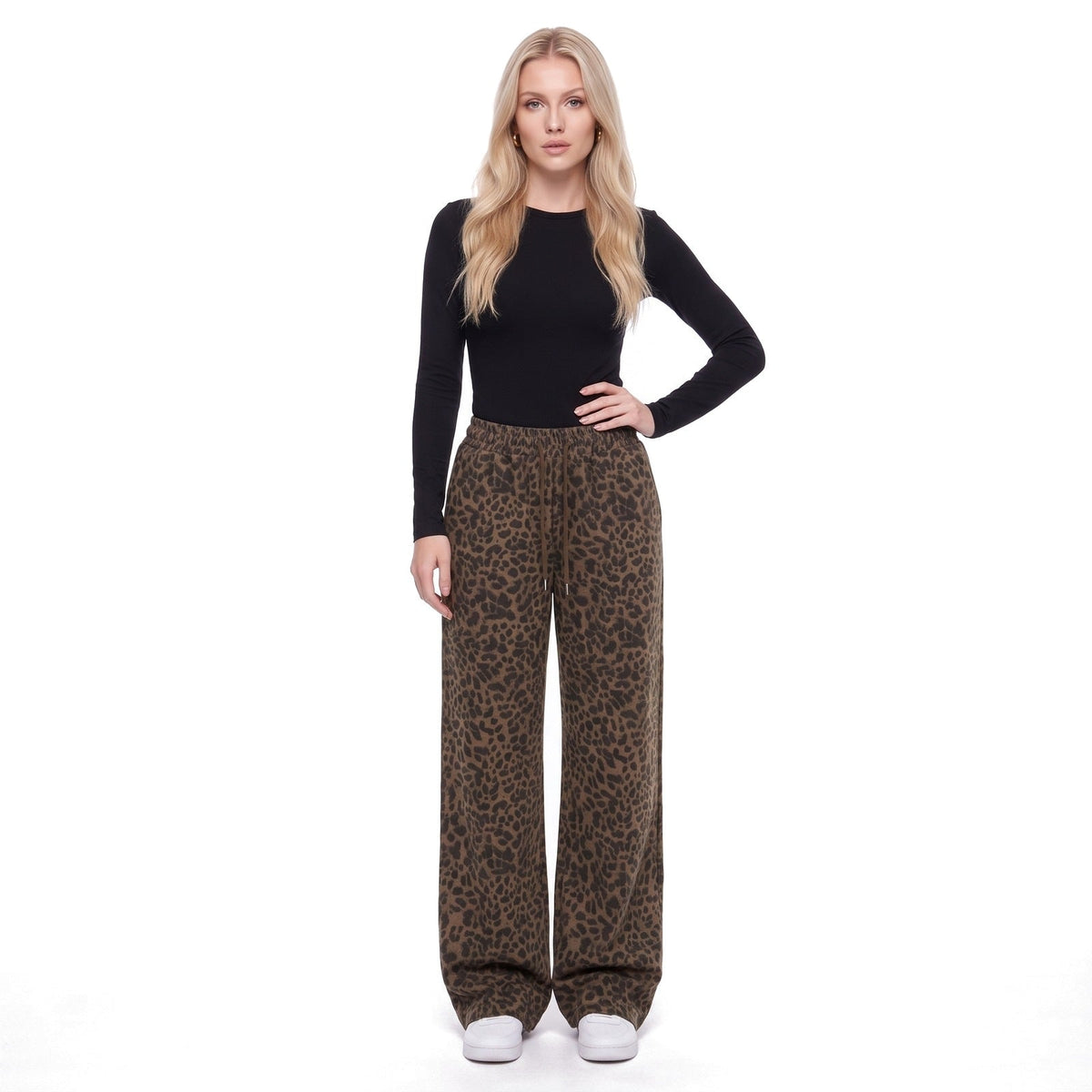 Leopard Print Wide Leg Pull-On Pants