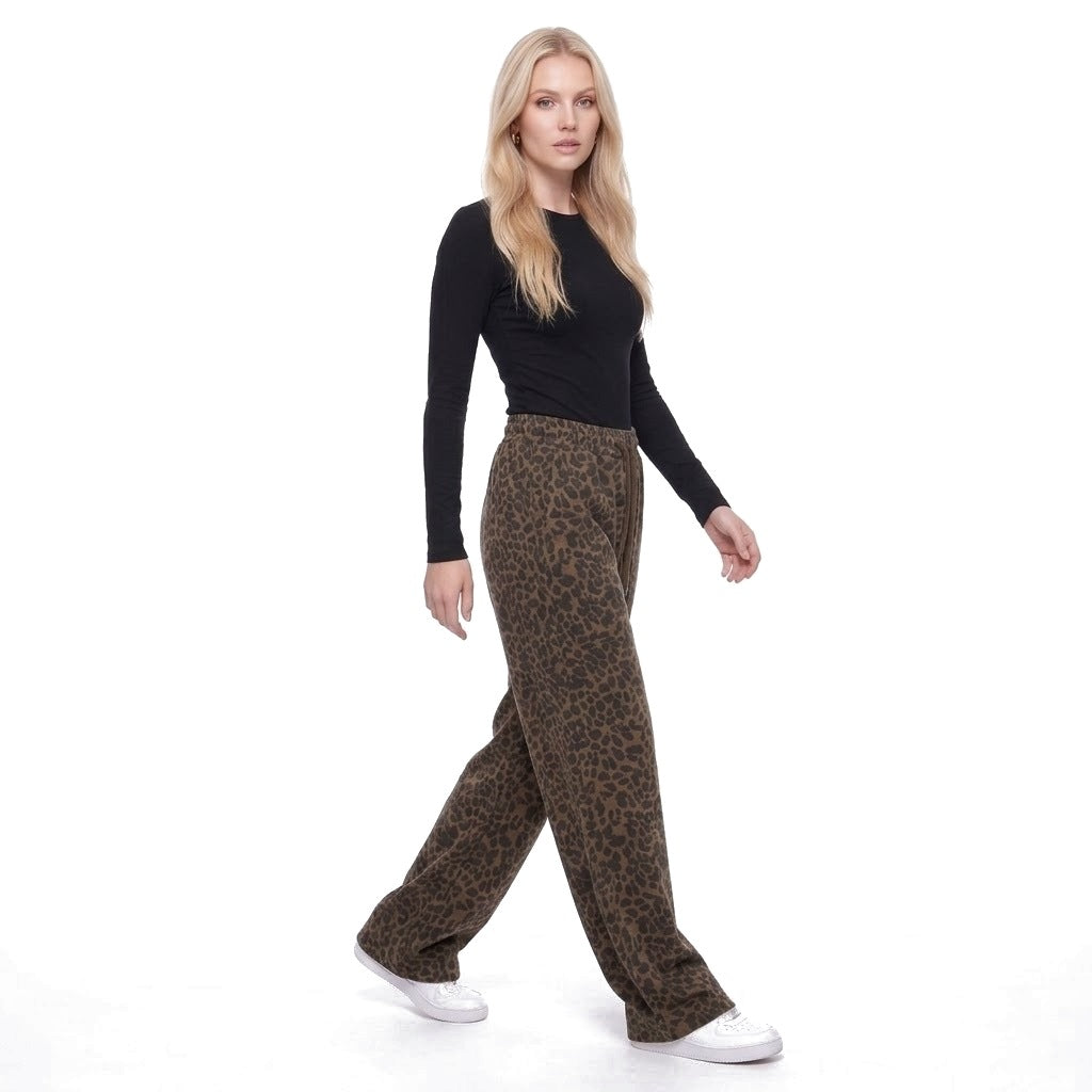 Leopard Print Wide Leg Pull-On Pants