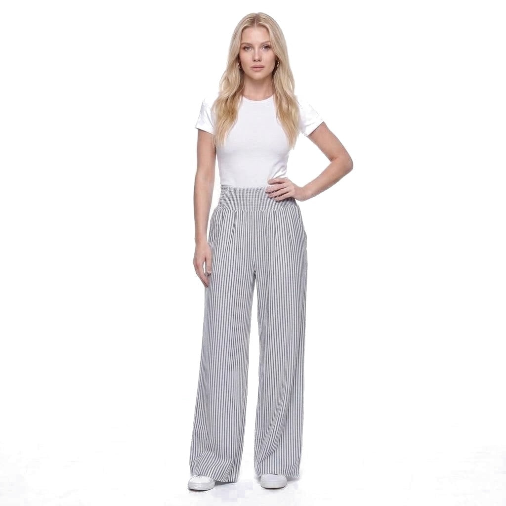 Striped Smocked Waist Wide Leg Pants