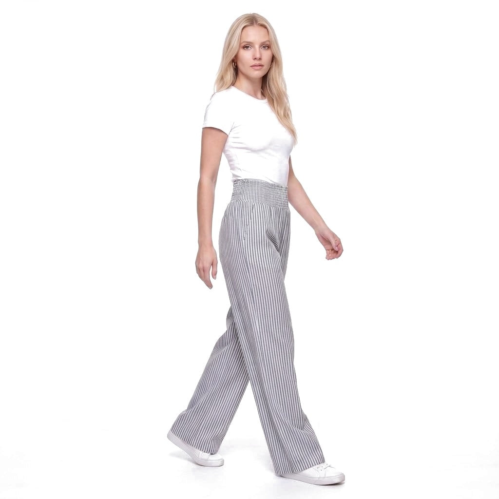 Striped Smocked Waist Wide Leg Pants