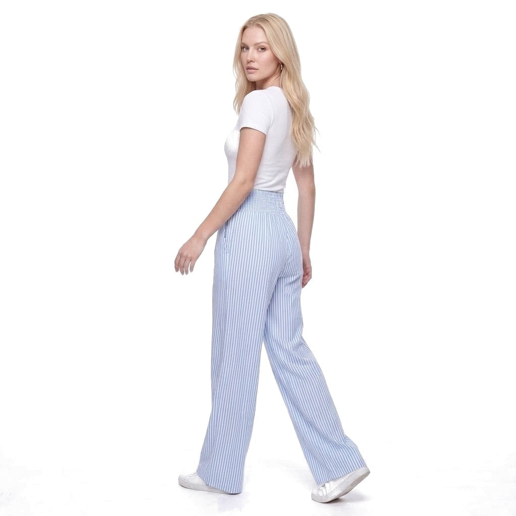 Striped Smocked Waist Wide Leg Pants