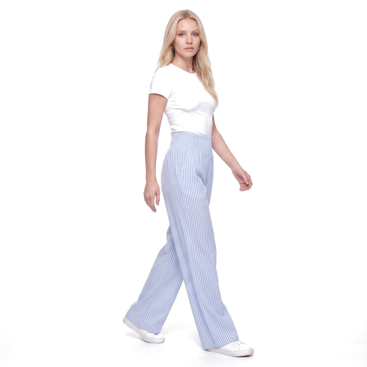 Striped Smocked Waist Wide Leg Pants