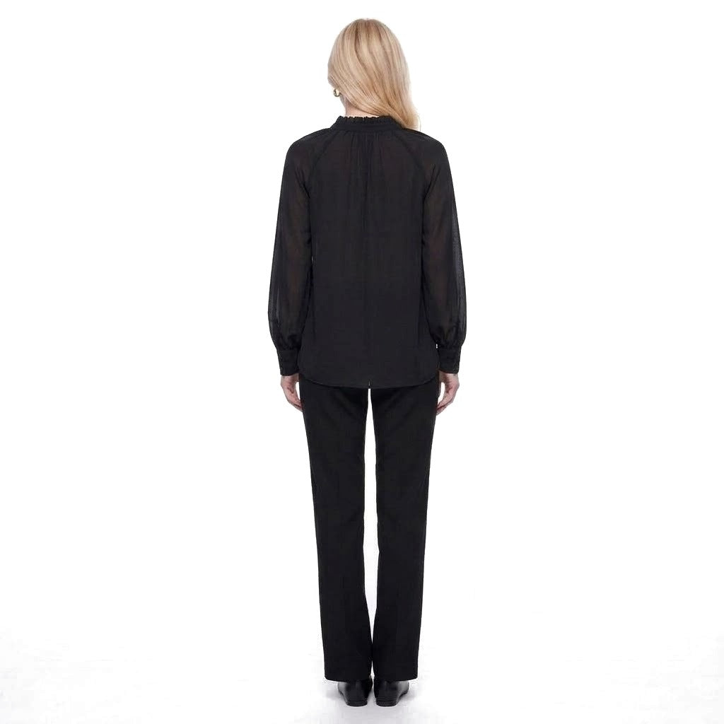 Tie Neck Lantern Sleeve Chiffon Blouse