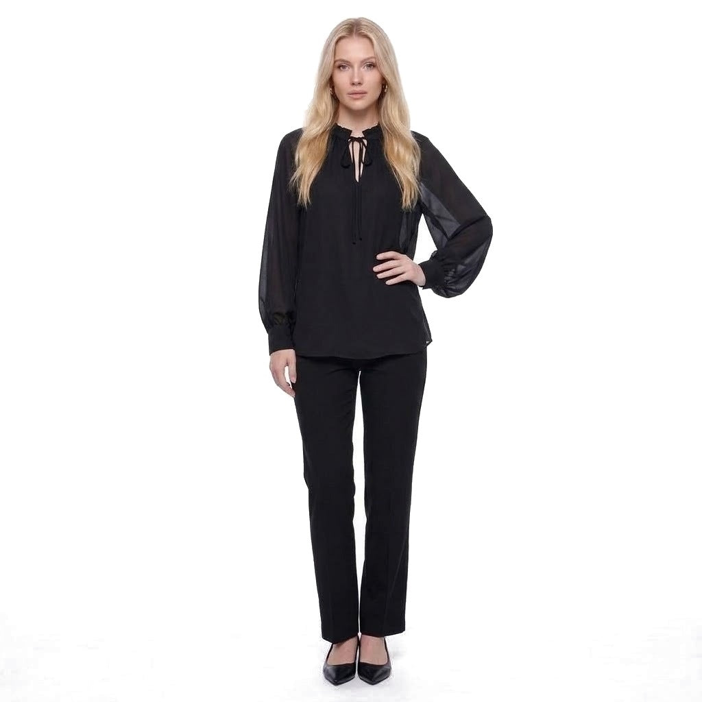 Tie Neck Lantern Sleeve Chiffon Blouse