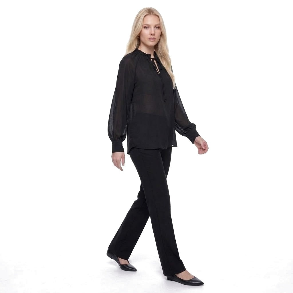 Tie Neck Lantern Sleeve Chiffon Blouse