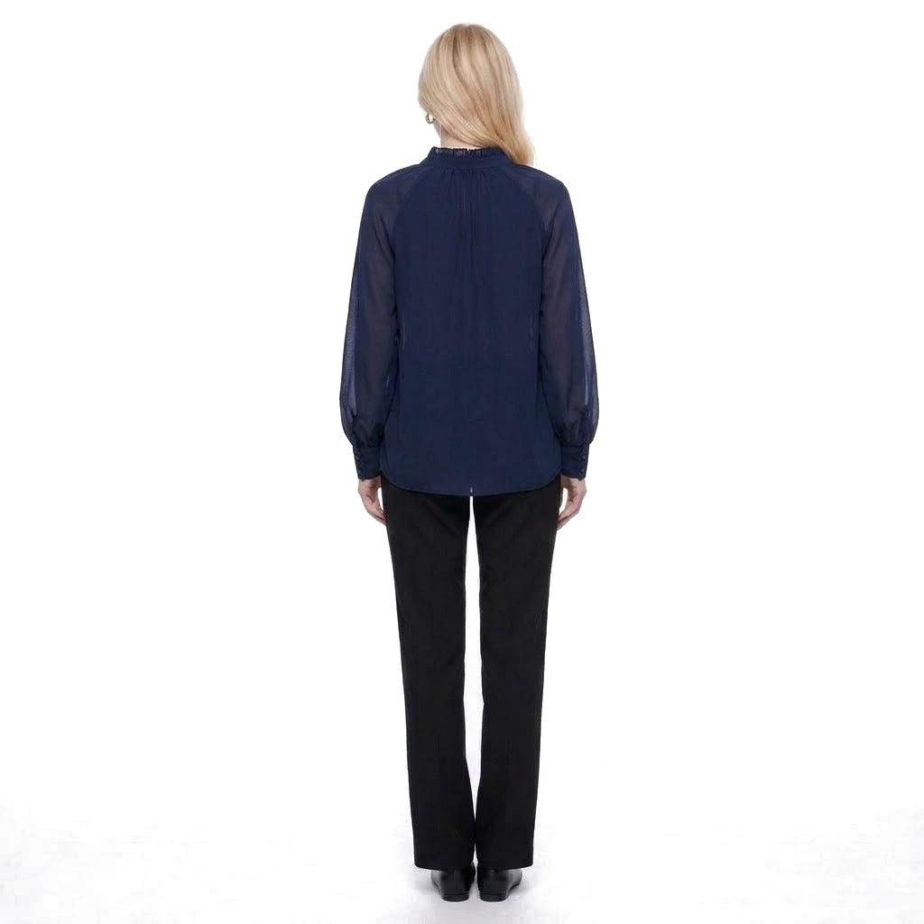 Tie Neck Lantern Sleeve Chiffon Blouse