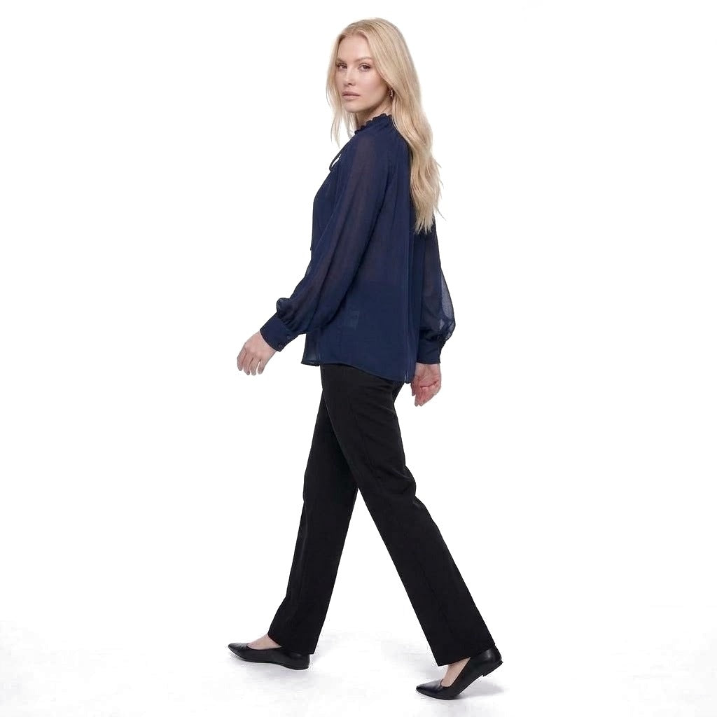 Tie Neck Lantern Sleeve Chiffon Blouse
