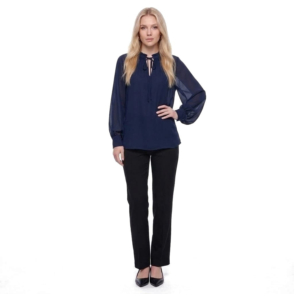 Tie Neck Lantern Sleeve Chiffon Blouse