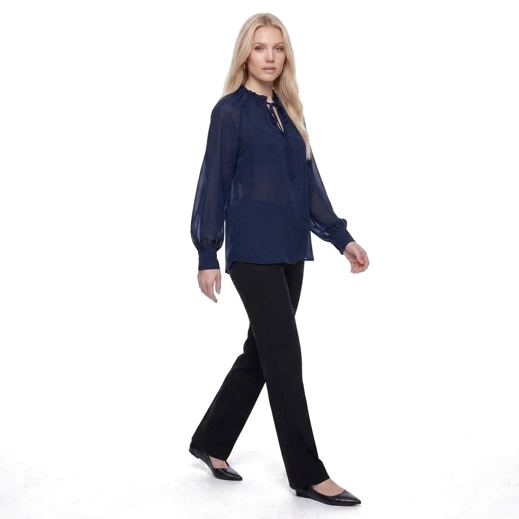 Tie Neck Lantern Sleeve Chiffon Blouse