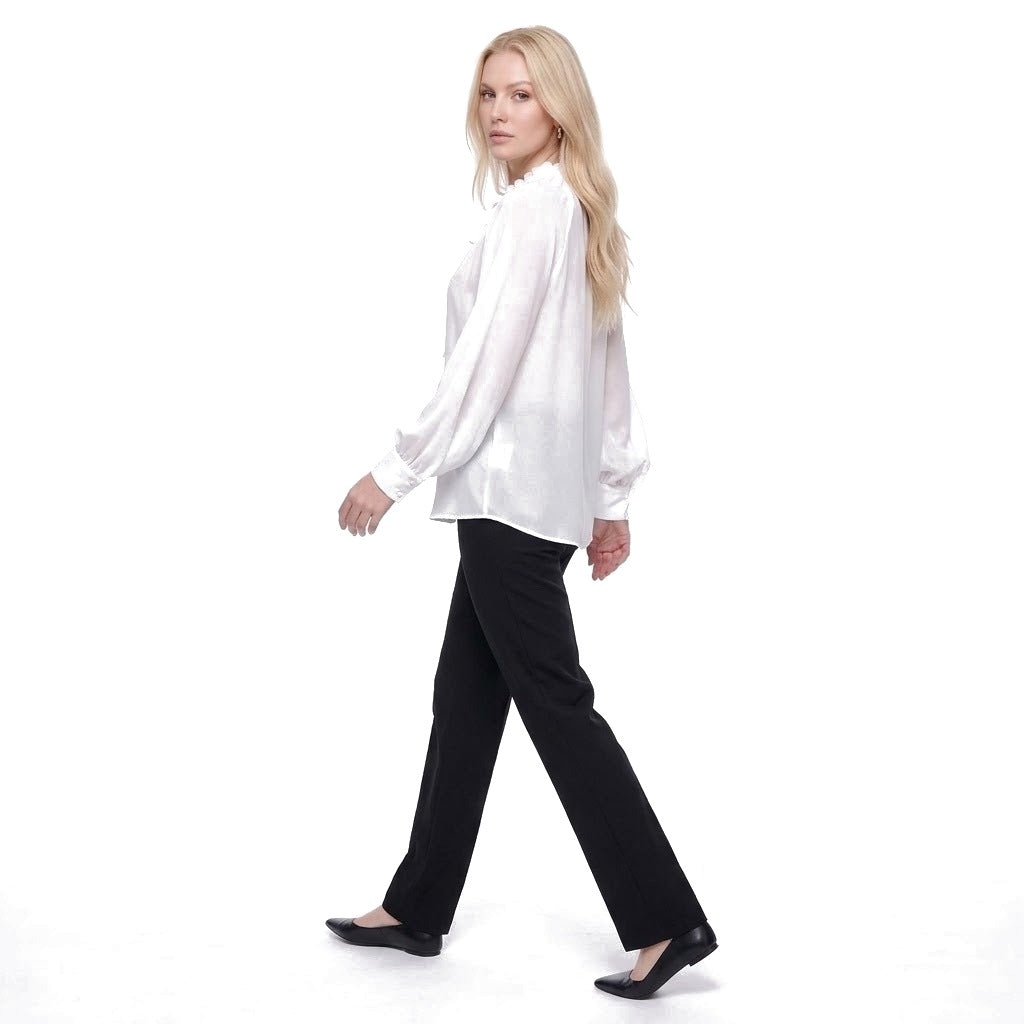 Tie Neck Lantern Sleeve Chiffon Blouse