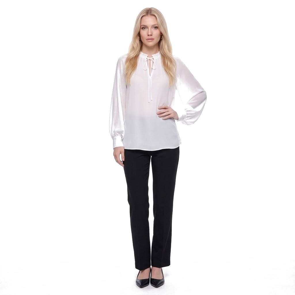 Tie Neck Lantern Sleeve Chiffon Blouse