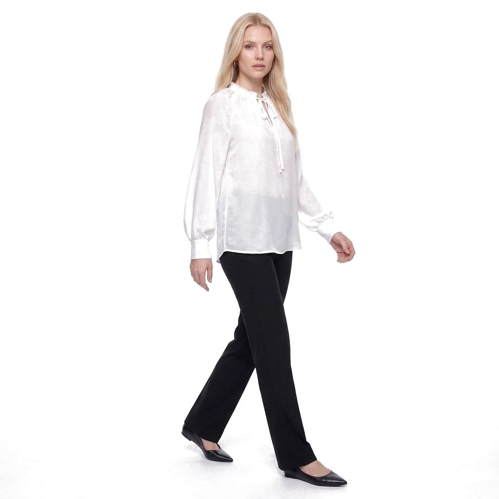 Tie Neck Lantern Sleeve Chiffon Blouse