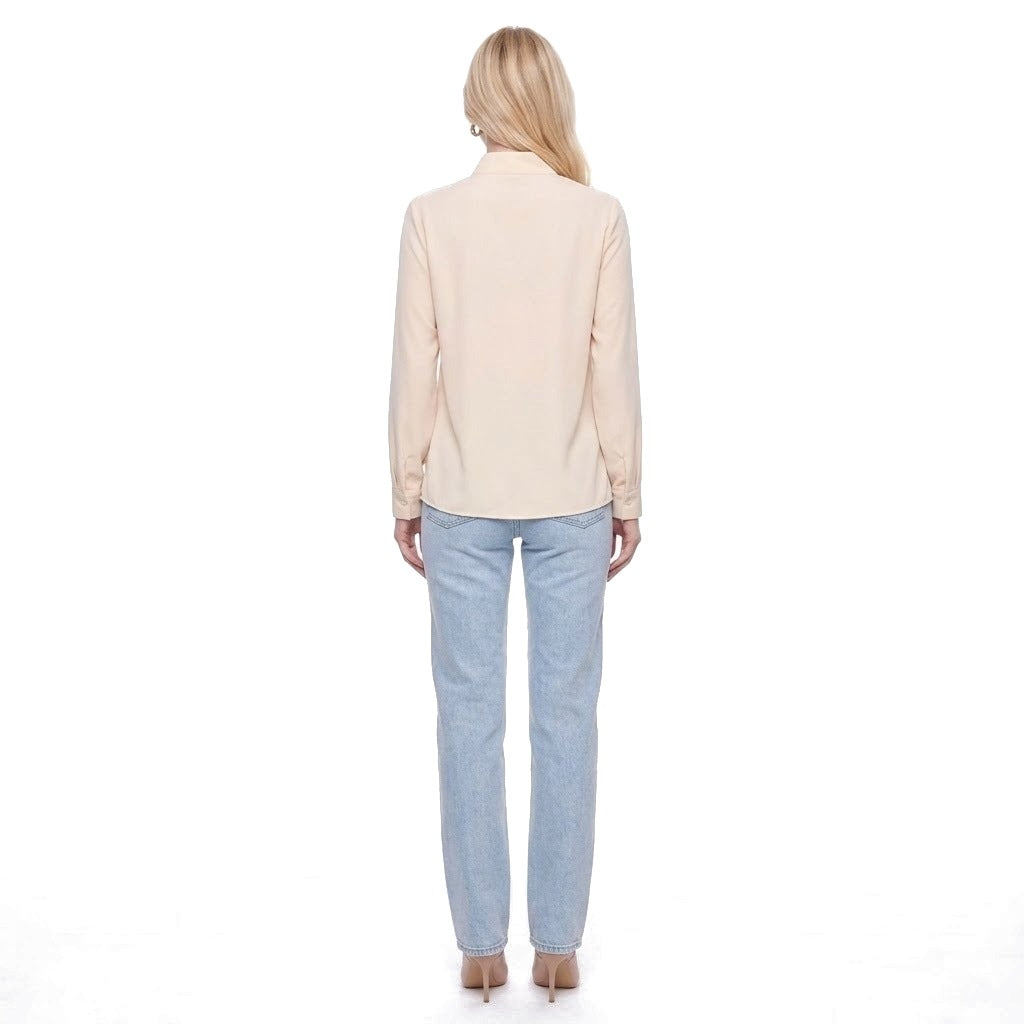 Stand Collar Split Neck Long Sleeve Blouse