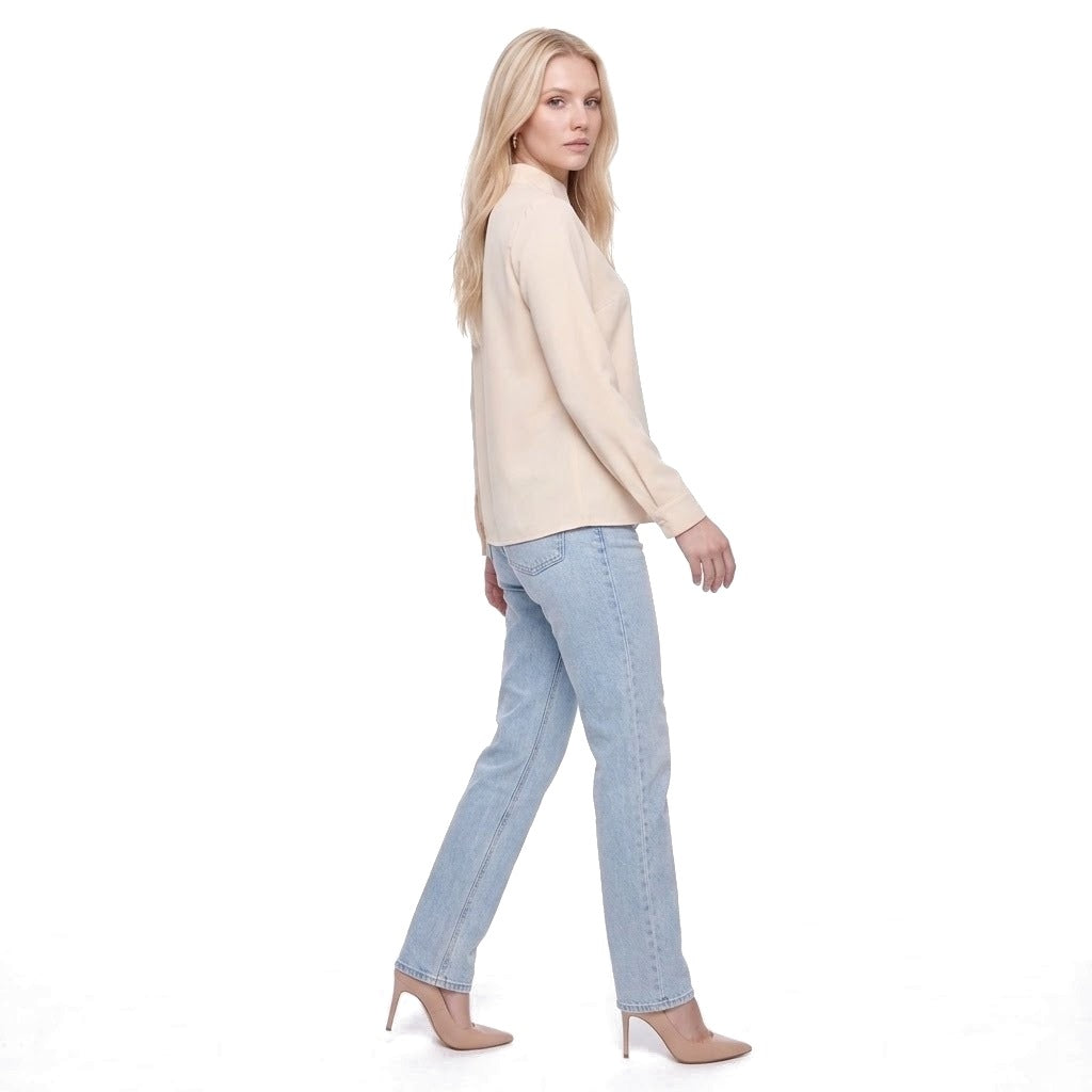 Stand Collar Split Neck Long Sleeve Blouse