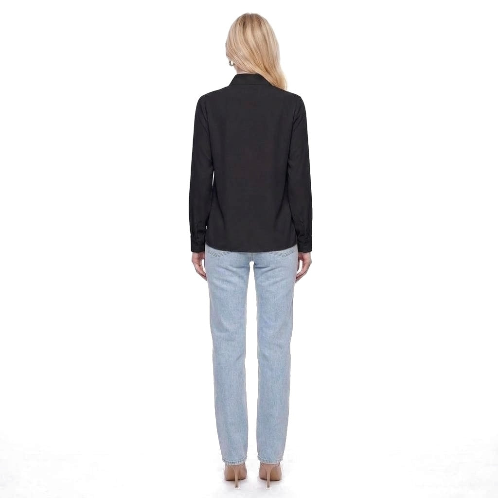 Stand Collar Split Neck Long Sleeve Blouse
