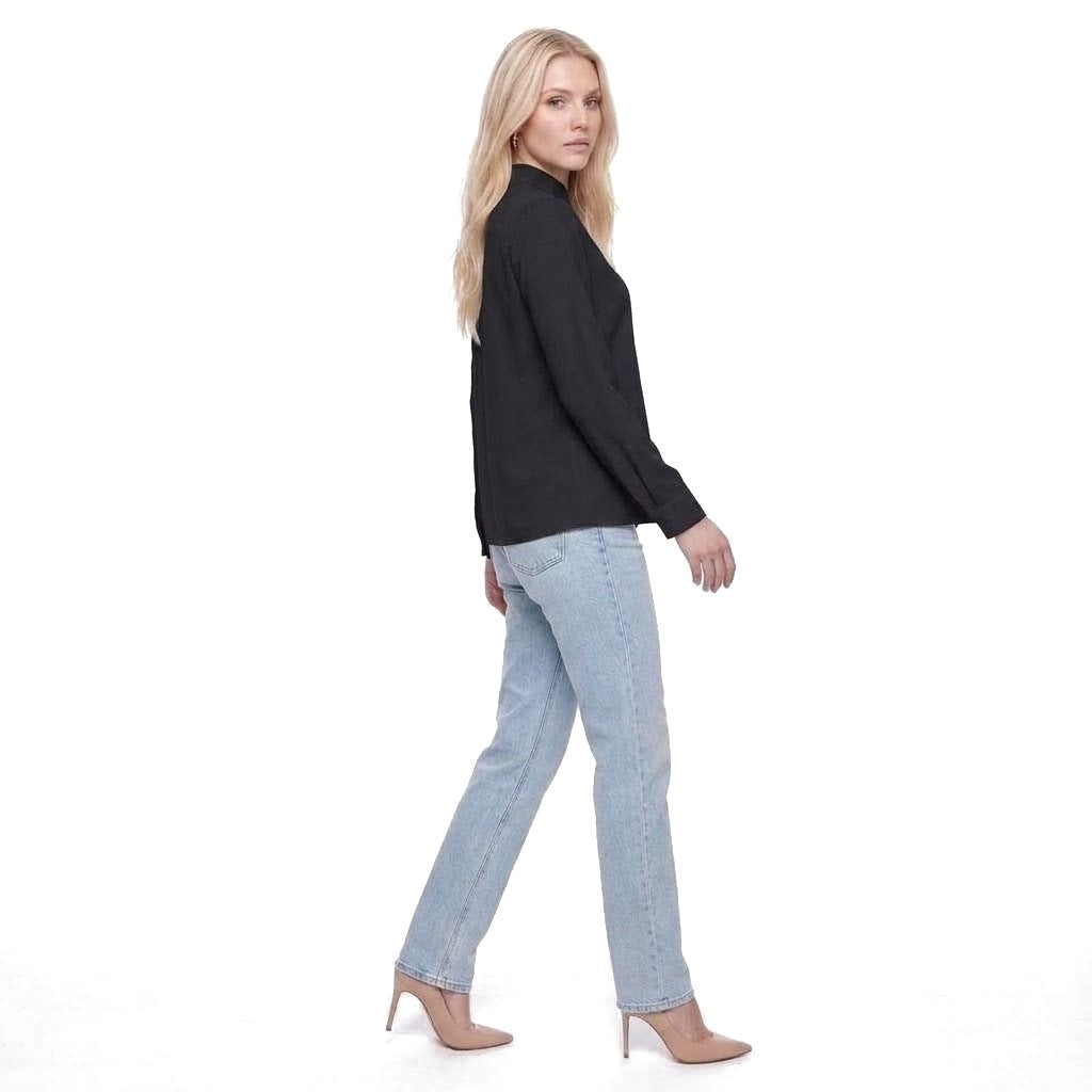 Stand Collar Split Neck Long Sleeve Blouse