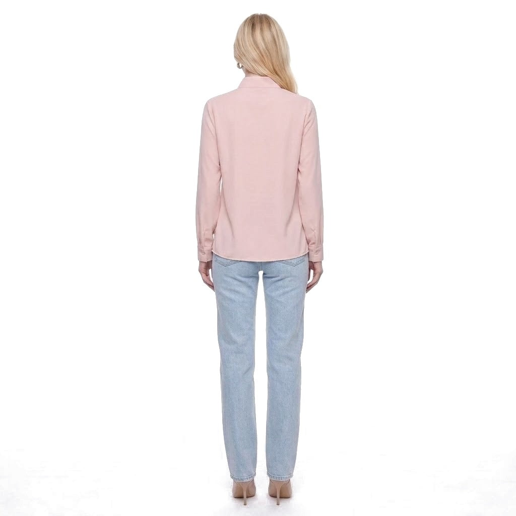 Stand Collar Split Neck Long Sleeve Blouse