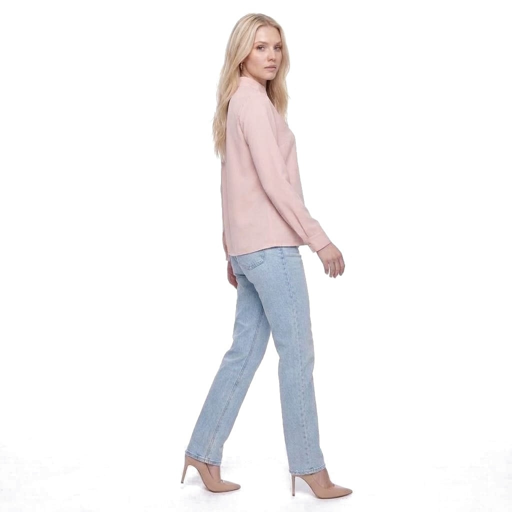 Stand Collar Split Neck Long Sleeve Blouse