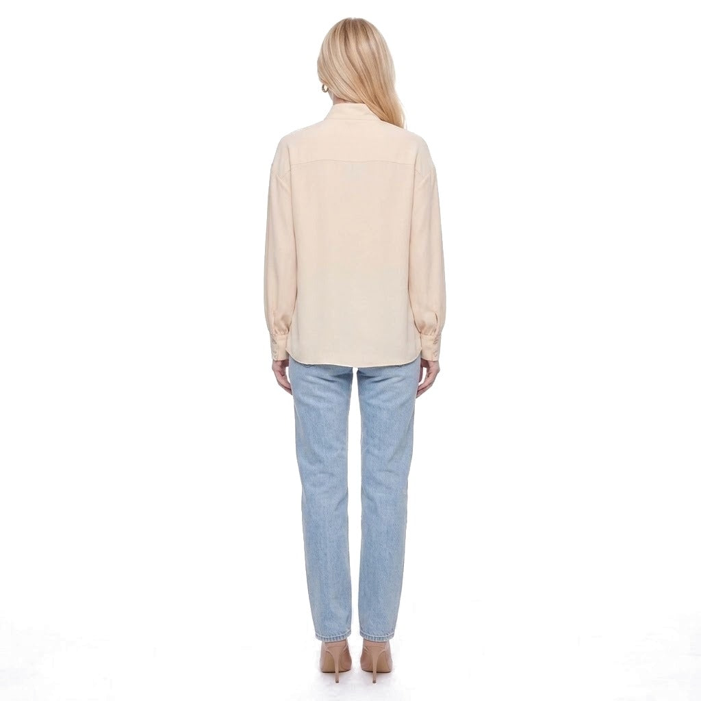 Mock Neck Pleated Front Long Sleeve Blouse