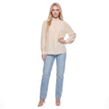 Mock Neck Pleated Front Long Sleeve Blouse