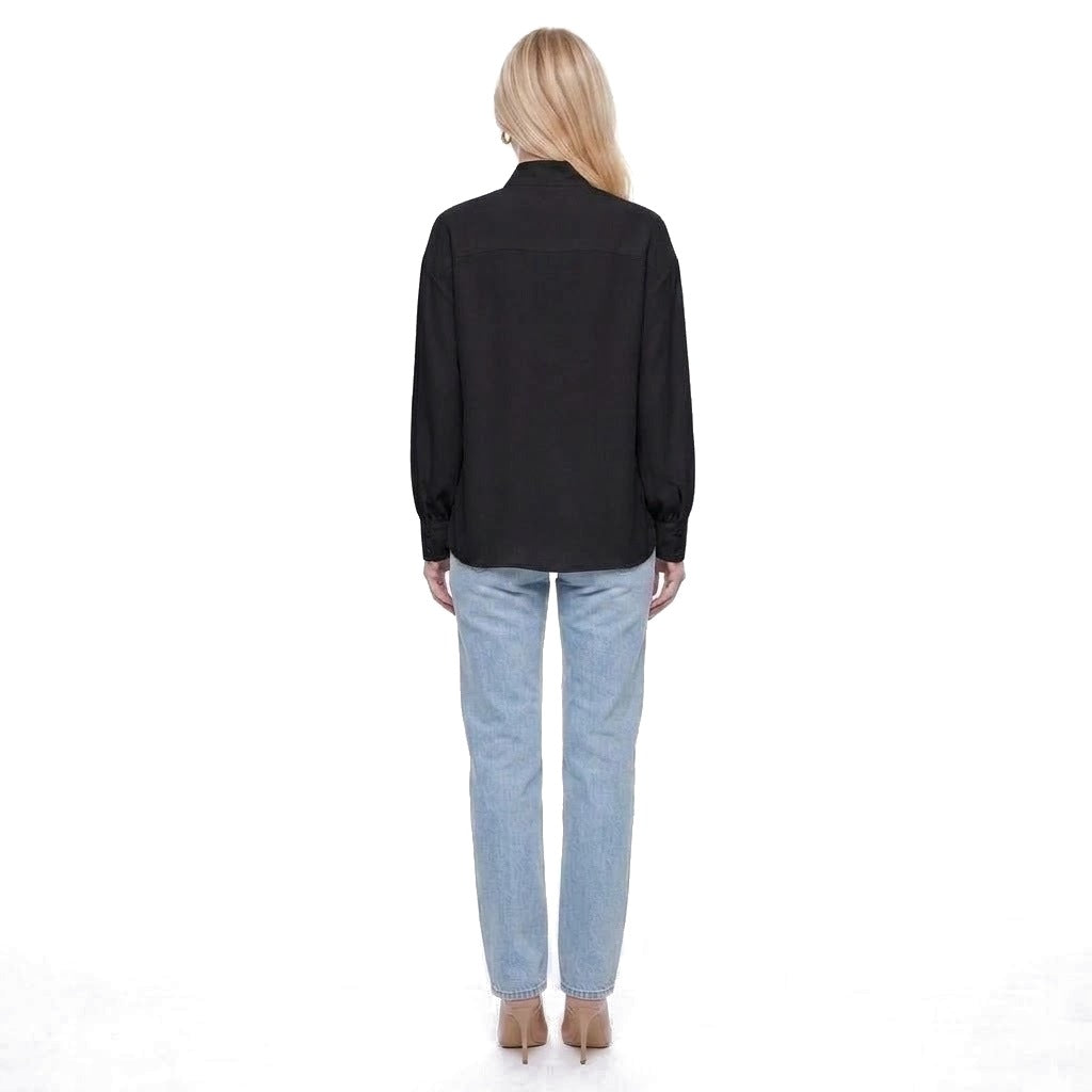 Mock Neck Pleated Front Long Sleeve Blouse
