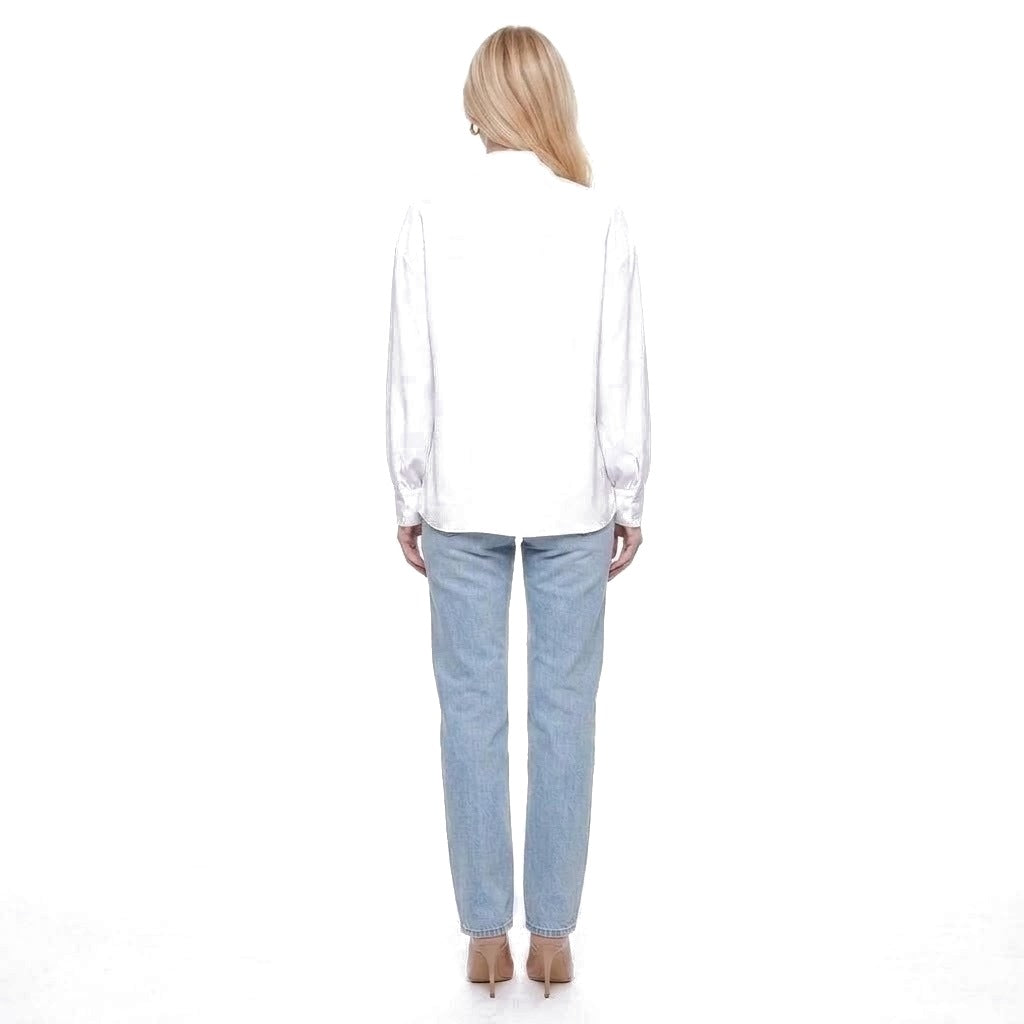 Mock Neck Pleated Front Long Sleeve Blouse