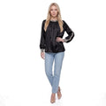 Snake Print Trim Satin Crew Neck Blouse