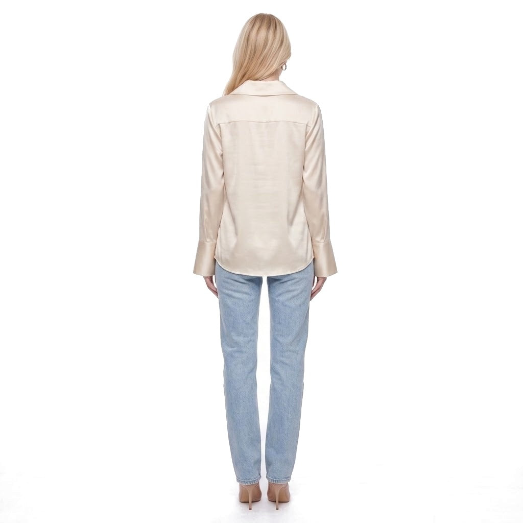 Asymmetric Collar Satin Button Shirt