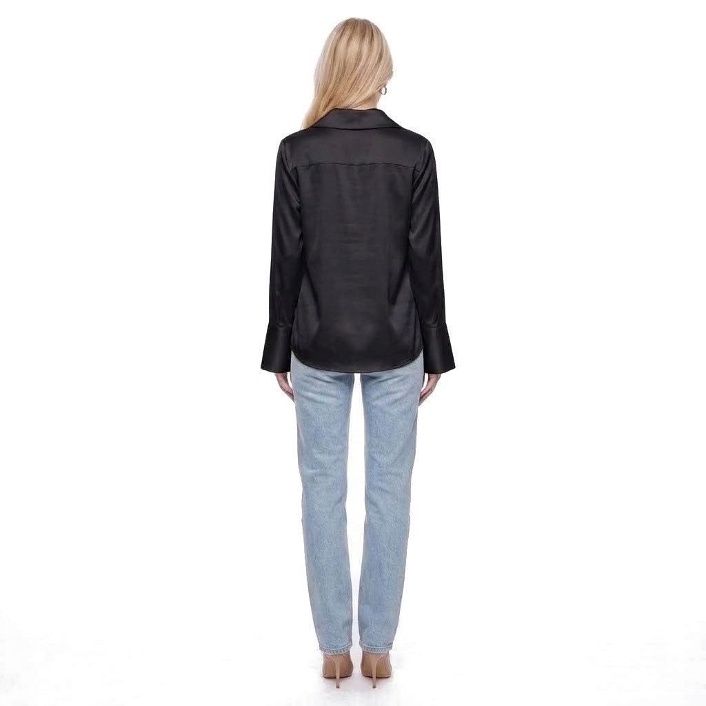 Asymmetric Collar Satin Button Shirt