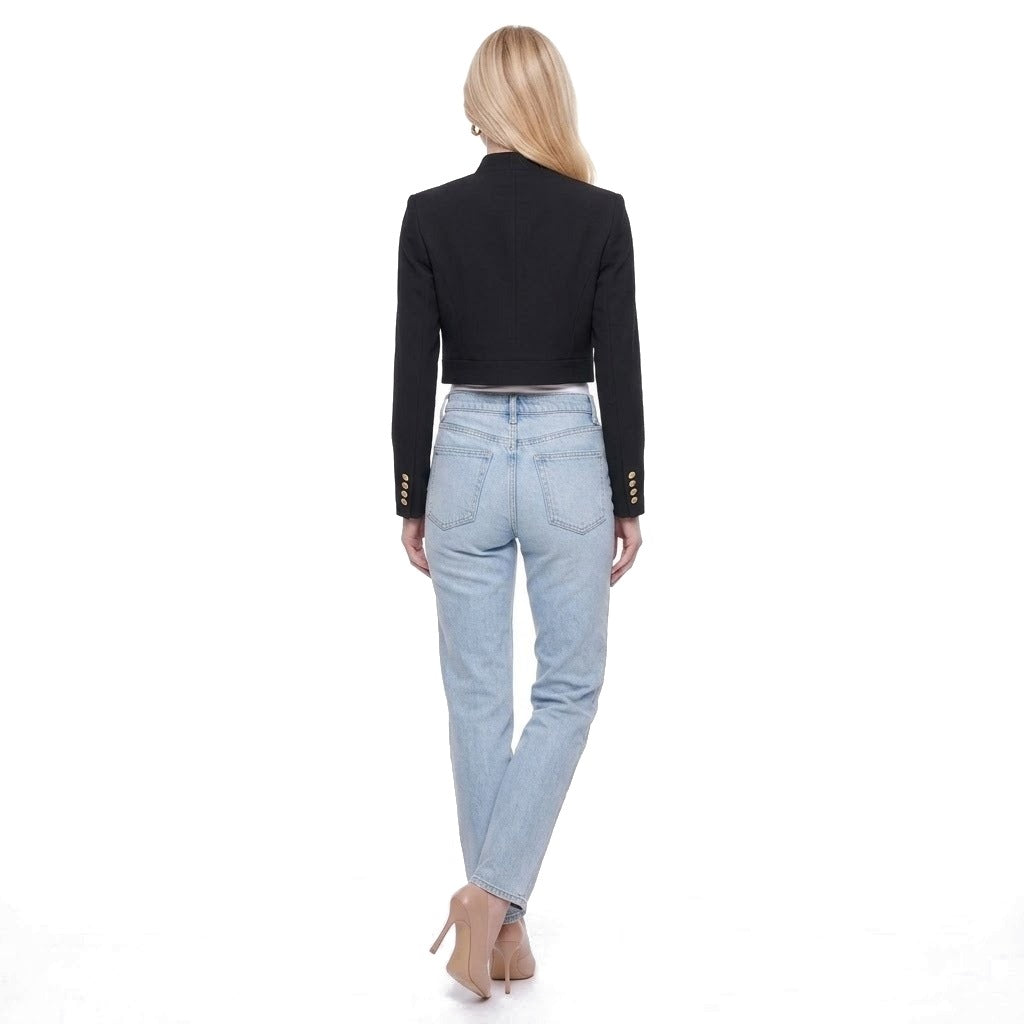 Cropped Stand Collar Open Front Blazer Jacket