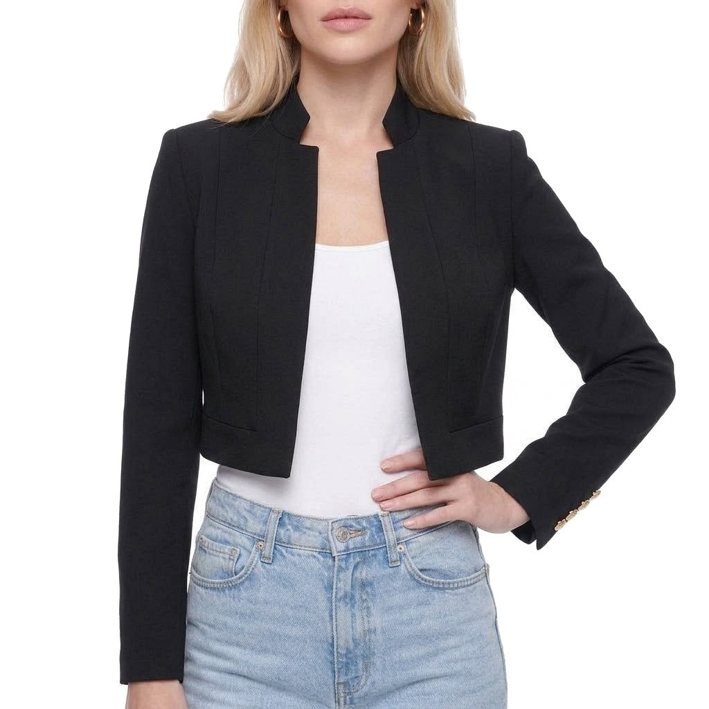Cropped Stand Collar Open Front Blazer Jacket