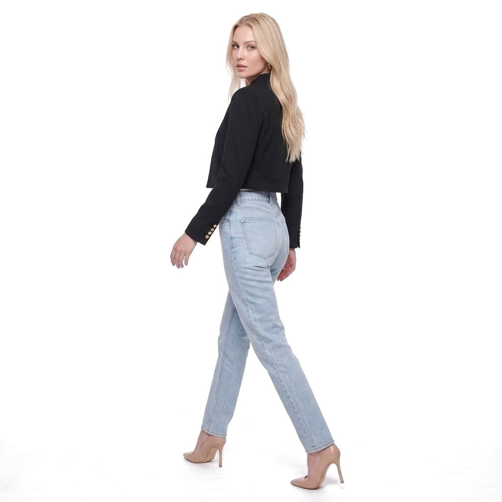 Cropped Stand Collar Open Front Blazer Jacket