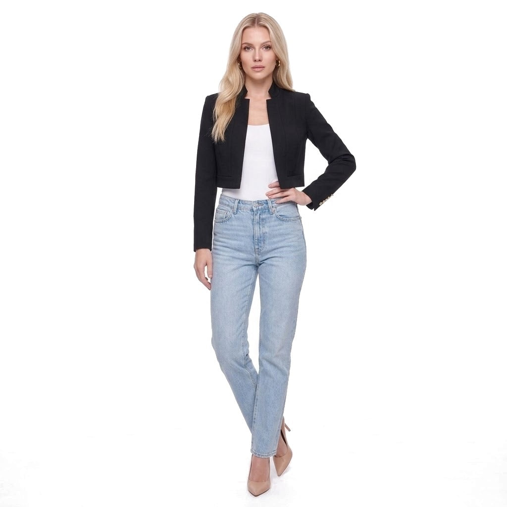 Cropped Stand Collar Open Front Blazer Jacket