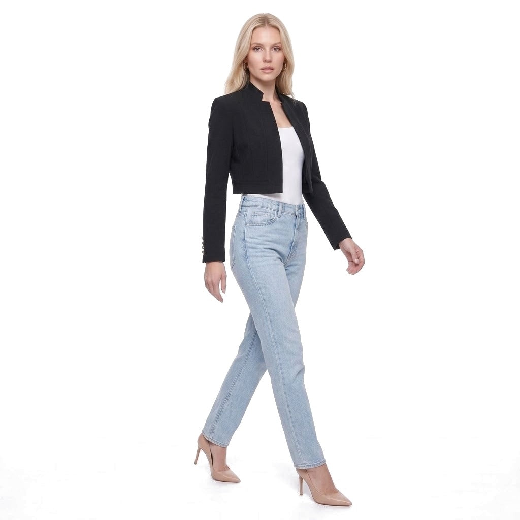 Cropped Stand Collar Open Front Blazer Jacket