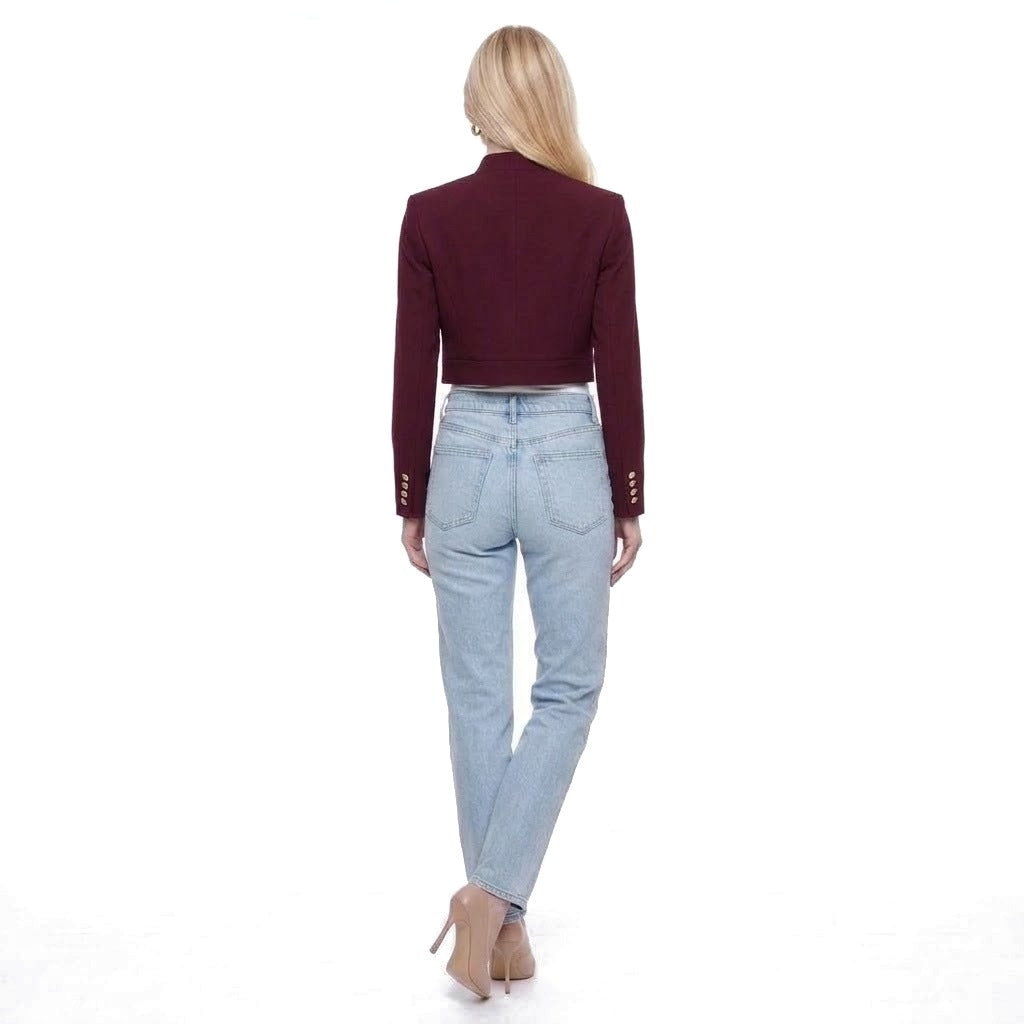 Cropped Stand Collar Open Front Blazer Jacket