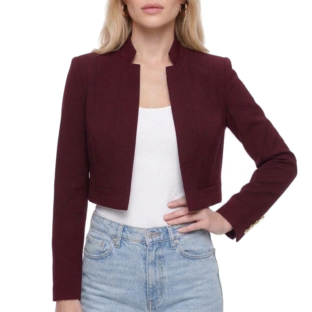Cropped Stand Collar Open Front Blazer Jacket