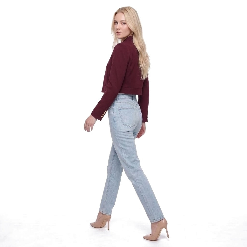 Cropped Stand Collar Open Front Blazer Jacket