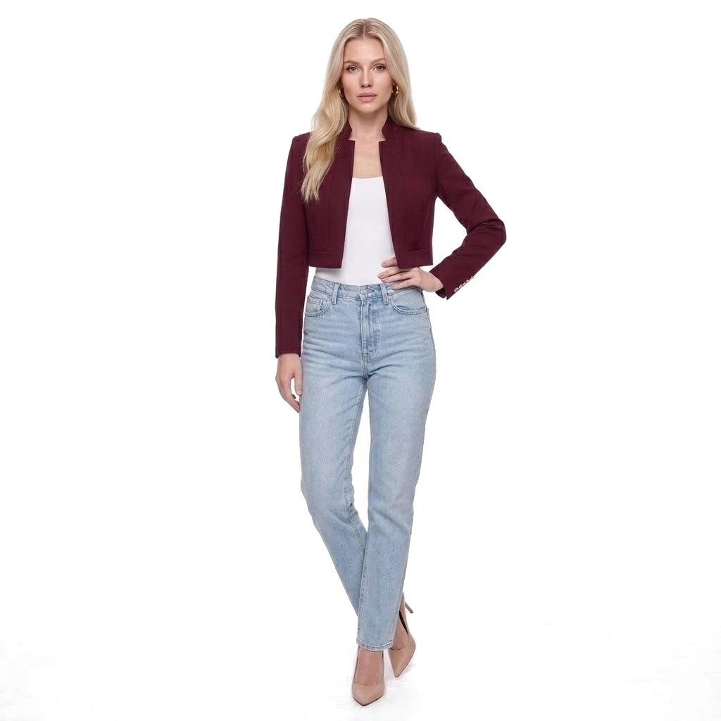 Cropped Stand Collar Open Front Blazer Jacket
