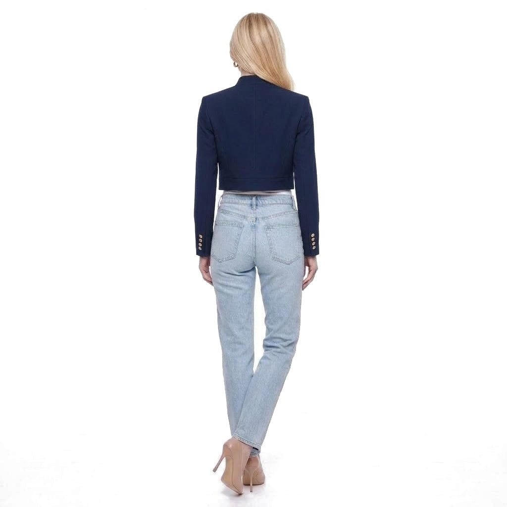 Cropped Stand Collar Open Front Blazer Jacket