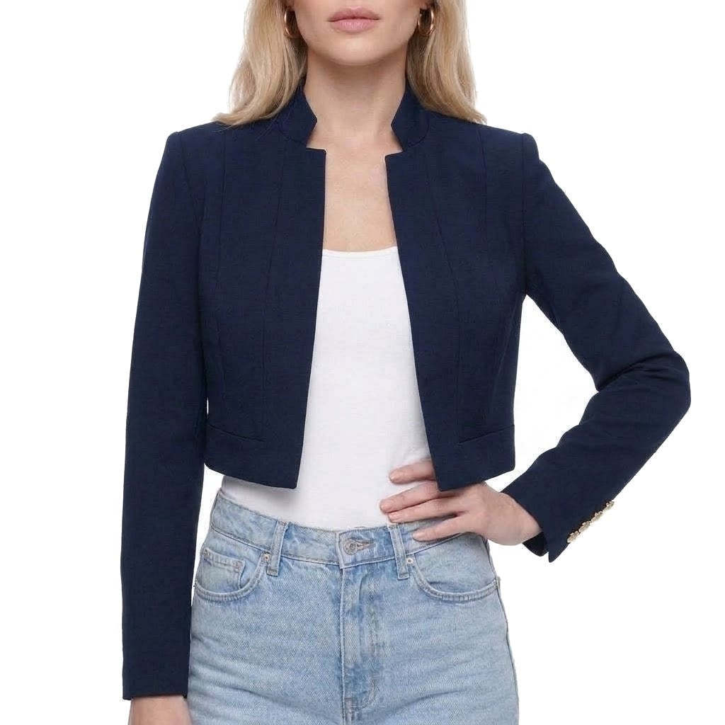 Cropped Stand Collar Open Front Blazer Jacket