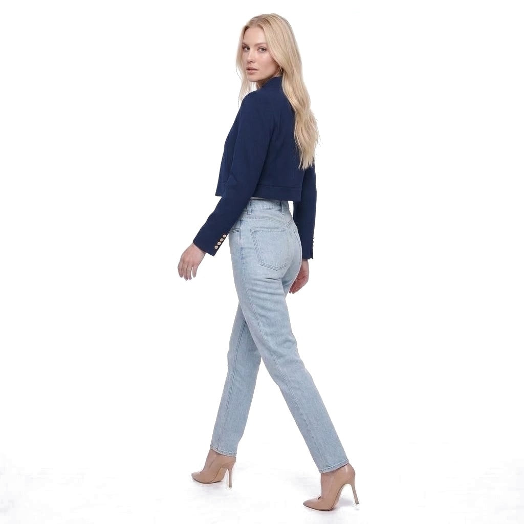 Cropped Stand Collar Open Front Blazer Jacket
