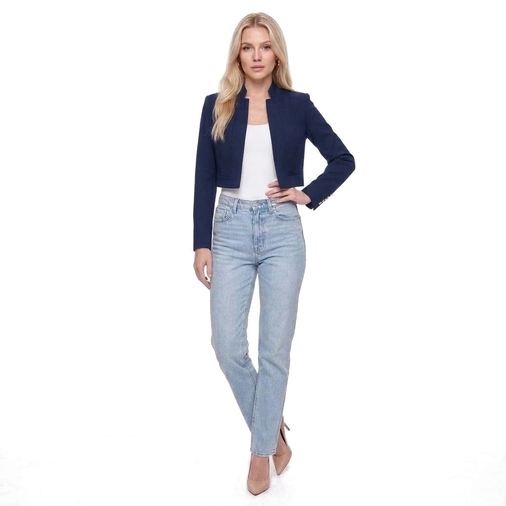 Cropped Stand Collar Open Front Blazer Jacket