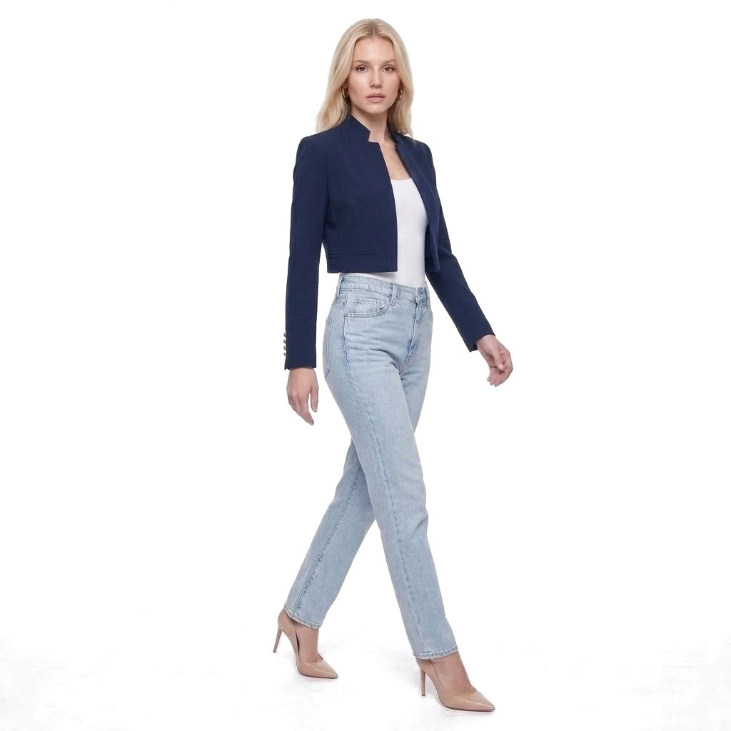 Cropped Stand Collar Open Front Blazer Jacket