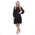 Keyhole Neck Sheer Lantern Sleeve Tiered Chiffon Dress