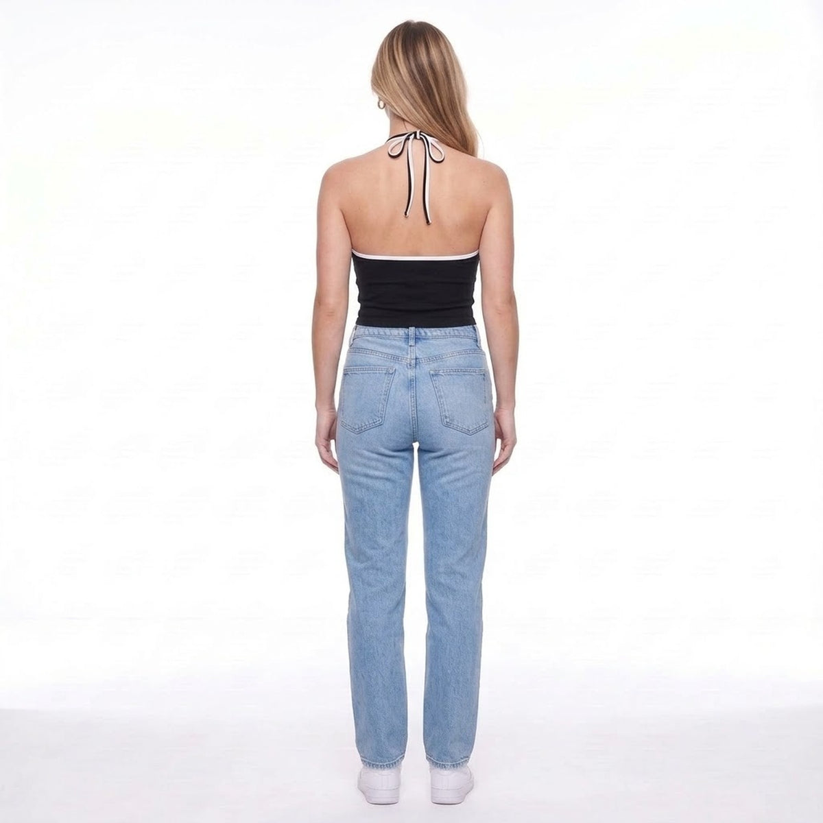Contrast Trim Halter Neck V-Neck Padded Crop Tank Top