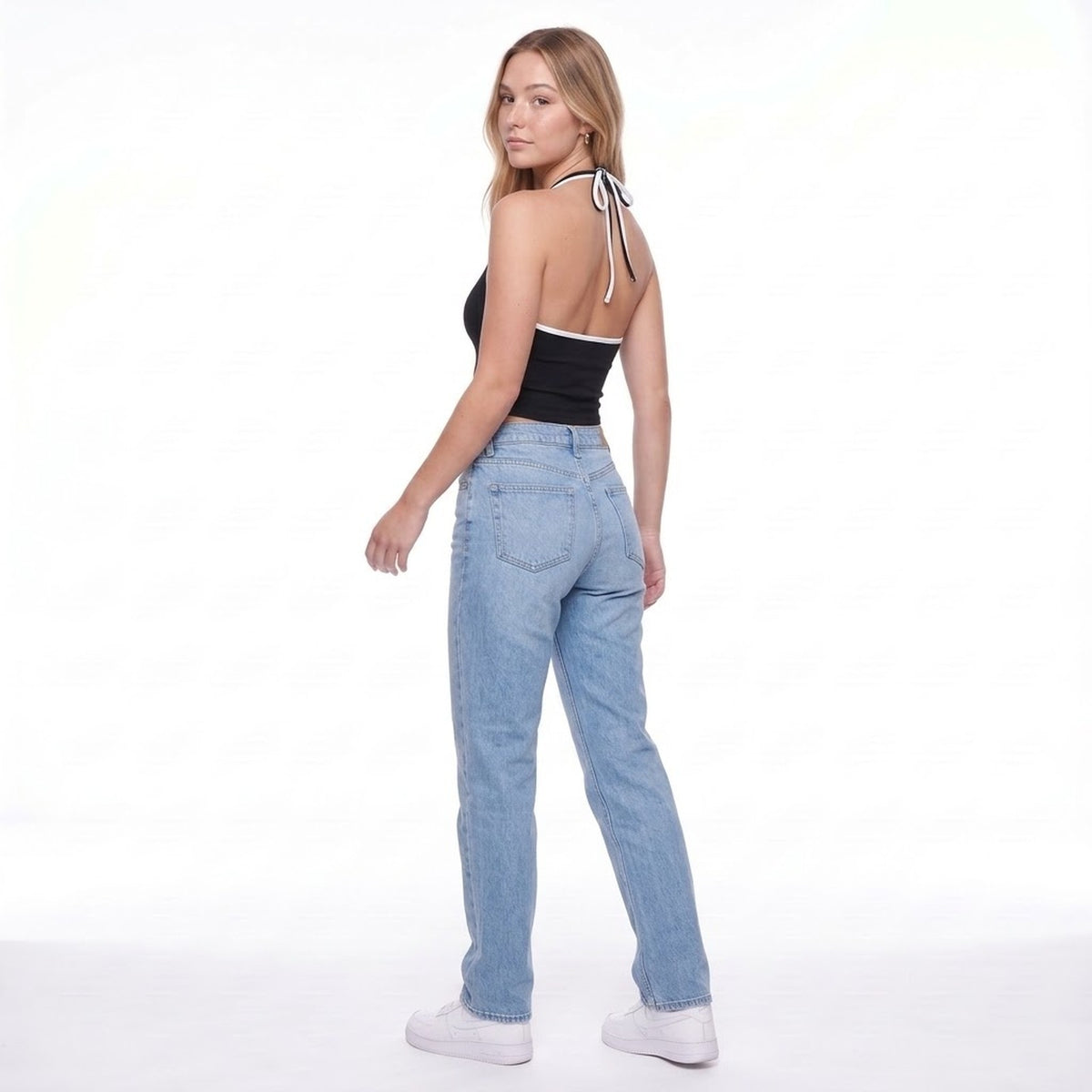 Contrast Trim Halter Neck V-Neck Padded Crop Tank Top