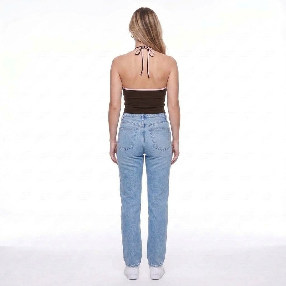 Contrast Trim Halter Neck V-Neck Padded Crop Tank Top